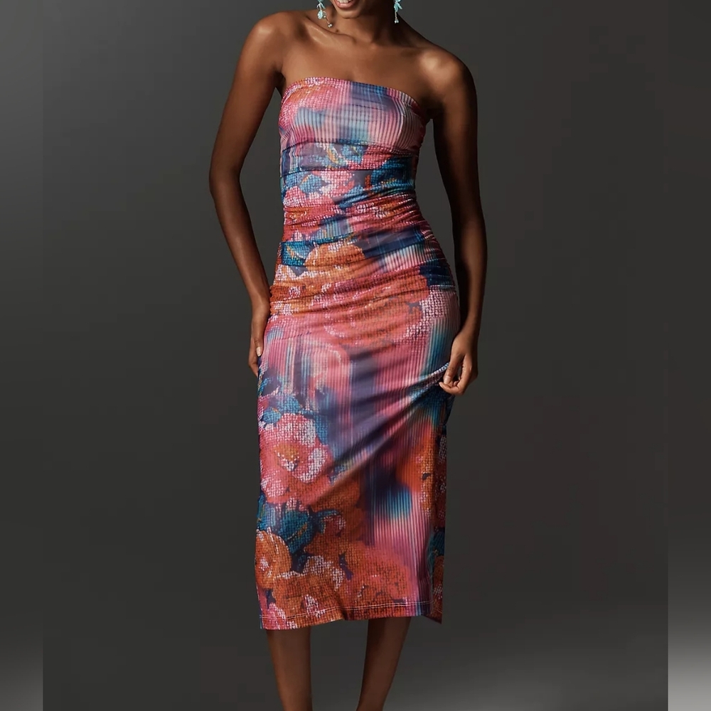 Anthropologie NWT Strapless Dress in Pink and Blue Floral ($128)